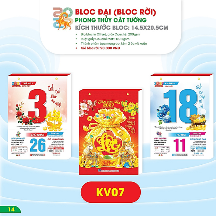 Lốc lịch x&eacute; 365 ng&agrave;y 2027 Đinh M&ugrave;i phong thủy 14.5 x 20.5cm