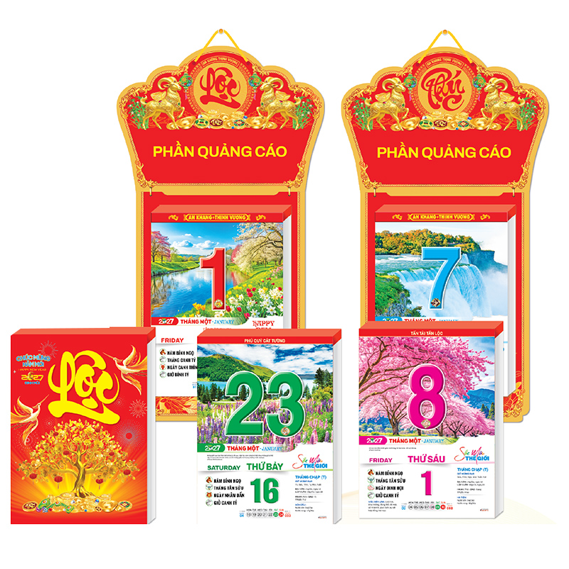Bộ kh&aacute;nh lịch tết 2027 Đinh M&ugrave;i 25 x 35cm phong cảnh thế giới