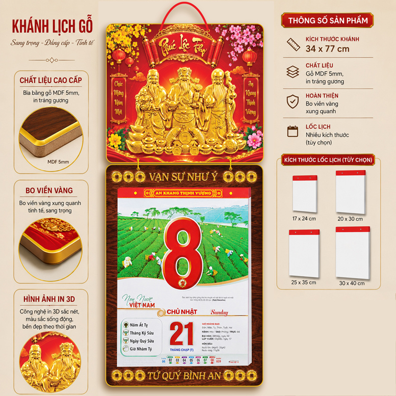 KH&Aacute;NH LỊCH GỖ TR&Aacute;NG GƯƠNG PH&Uacute;C LỘC THỌ
