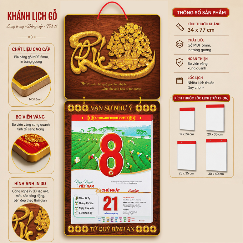 Bộ kh&aacute;nh lịch tr&aacute;ng gương chữ Ph&uacute;c