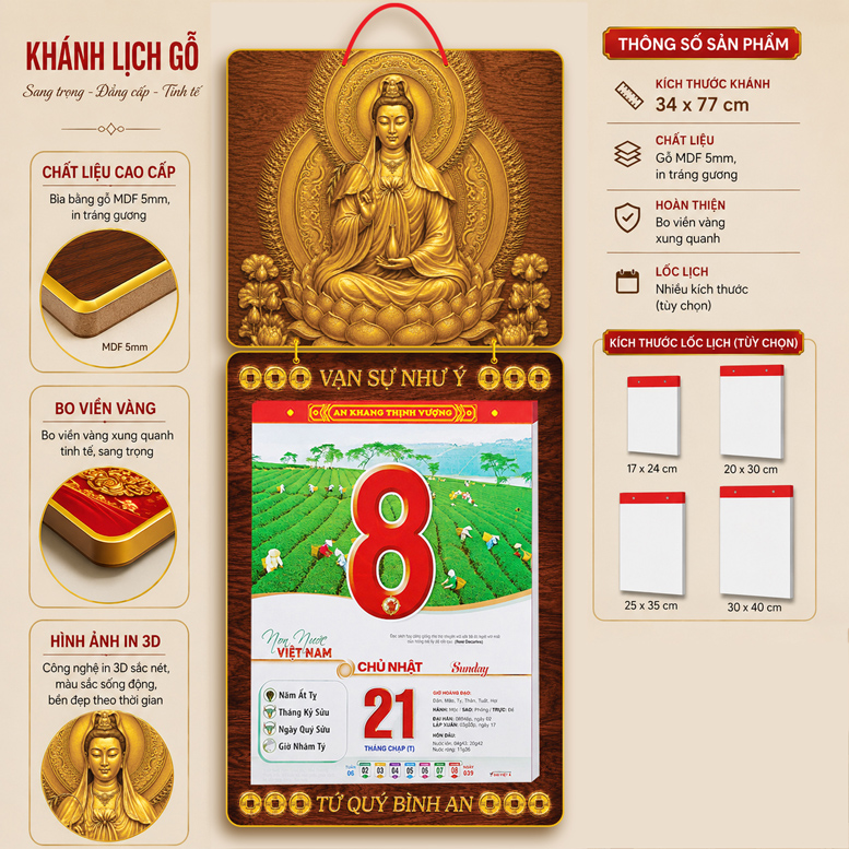 KH&Aacute;NH LỊCH GỖ TR&Aacute;NG GƯƠNG QUAN &Acirc;M BỒ T&Aacute;T