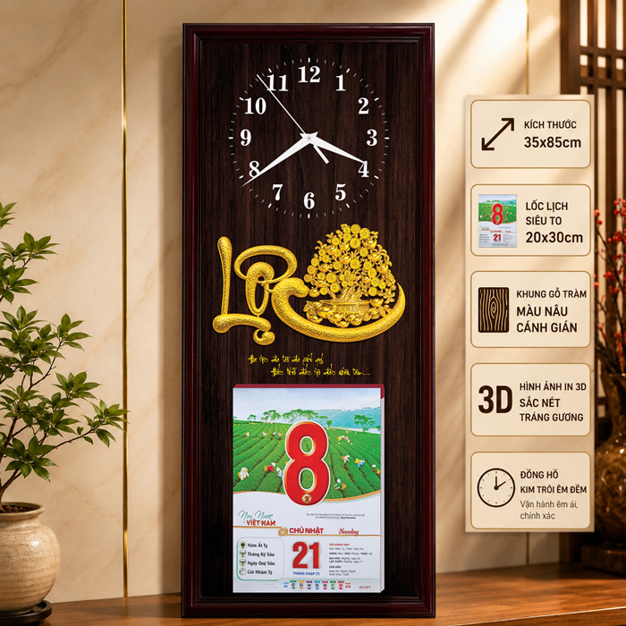 Lịch Đồng Hồ Treo Tường - Chữ Lộc