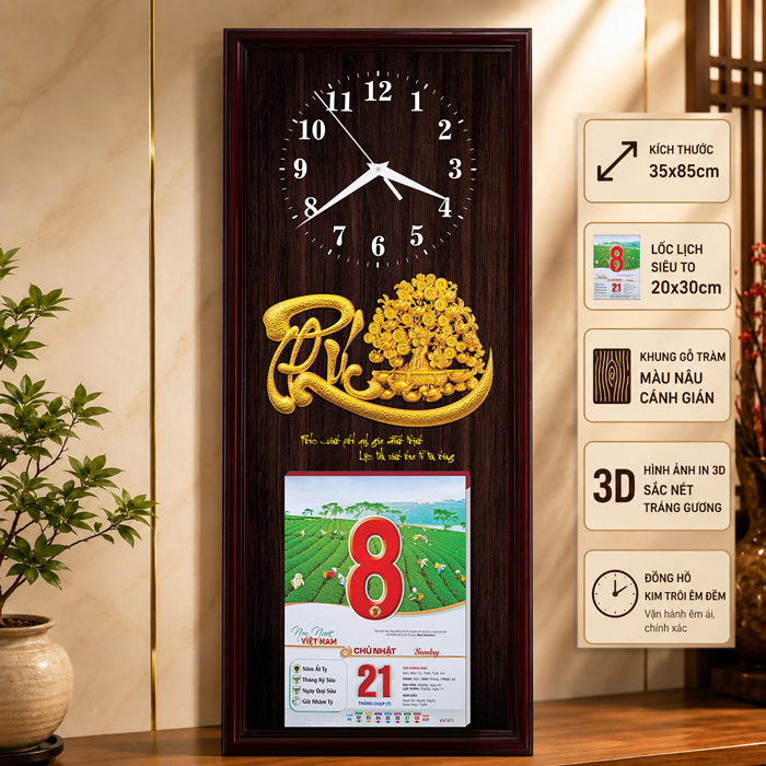 Lịch Đồng Hồ Treo Tường - Chữ Ph&uacute;c