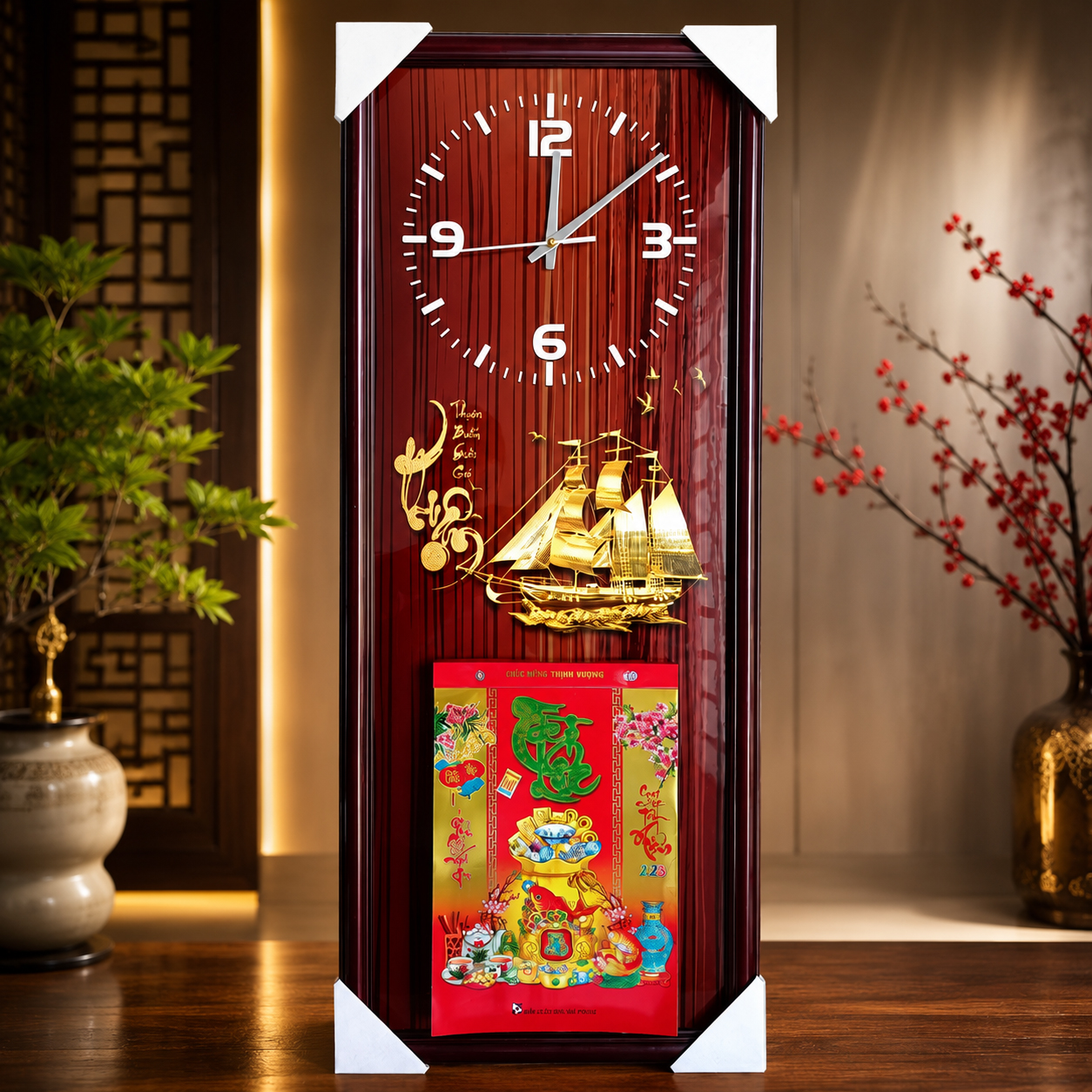 Lịch Tr&aacute;ng Gương Đồng Hồ Treo Tường - Thuận Buồm Xu&ocirc;i Gi&oacute;
