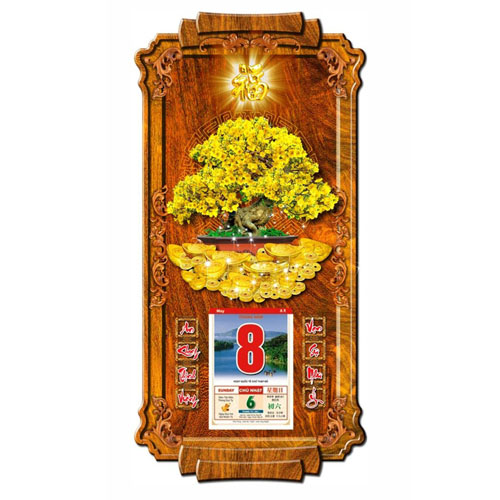 LỊCH GỖ PHONG THỦY MAI V&Agrave;NG - XLG445